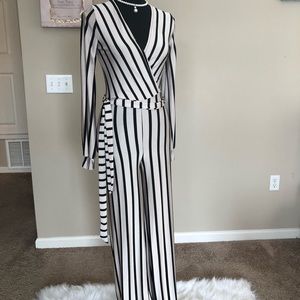 Fashion nova black and white stripe jumpsuit